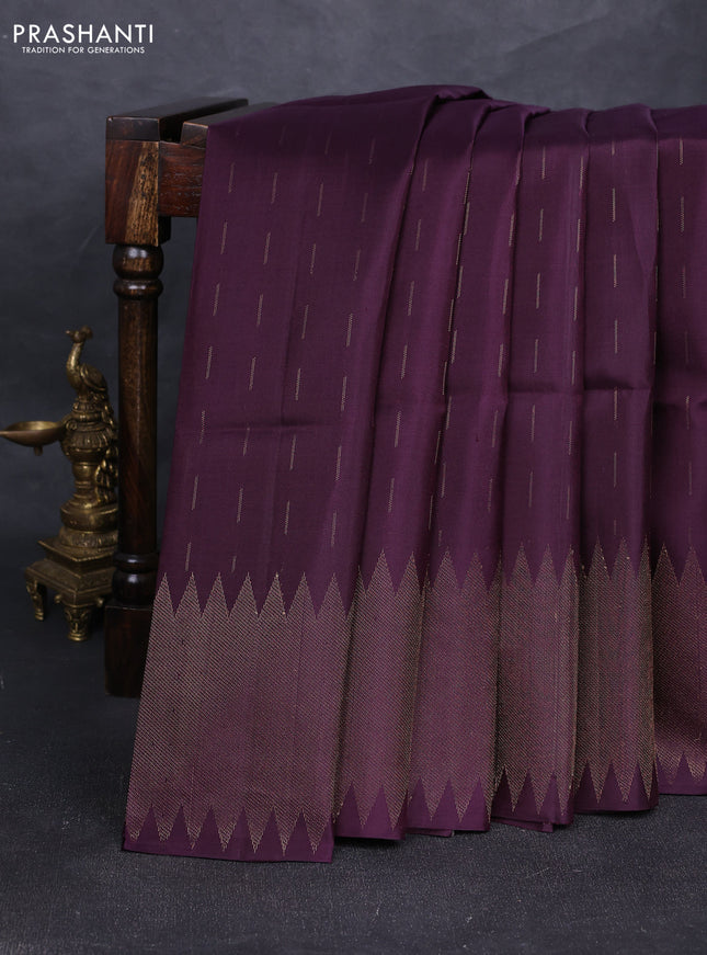 Pure soft silk saree deep purple with allover zari woven buttas and zari woven border