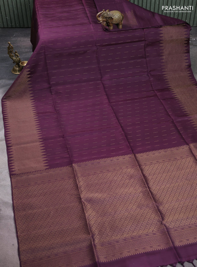 Pure soft silk saree deep purple with allover zari woven buttas and zari woven border