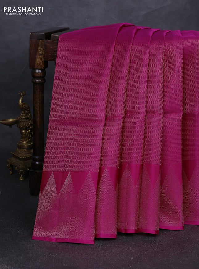 Pure soft silk saree pink with allover silver zari woven small checked pattern and silver zari woven border