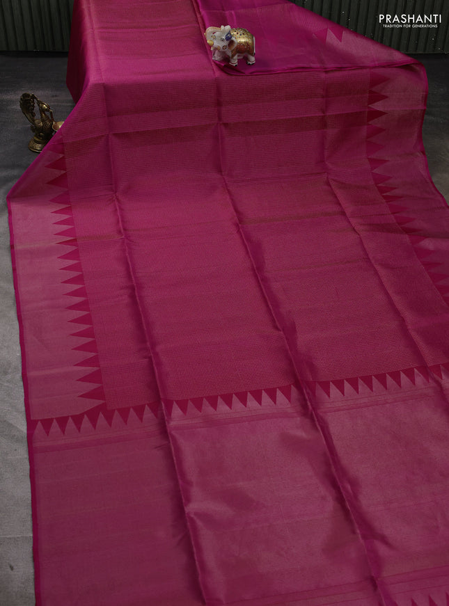 Pure soft silk saree pink with allover silver zari woven small checked pattern and silver zari woven border