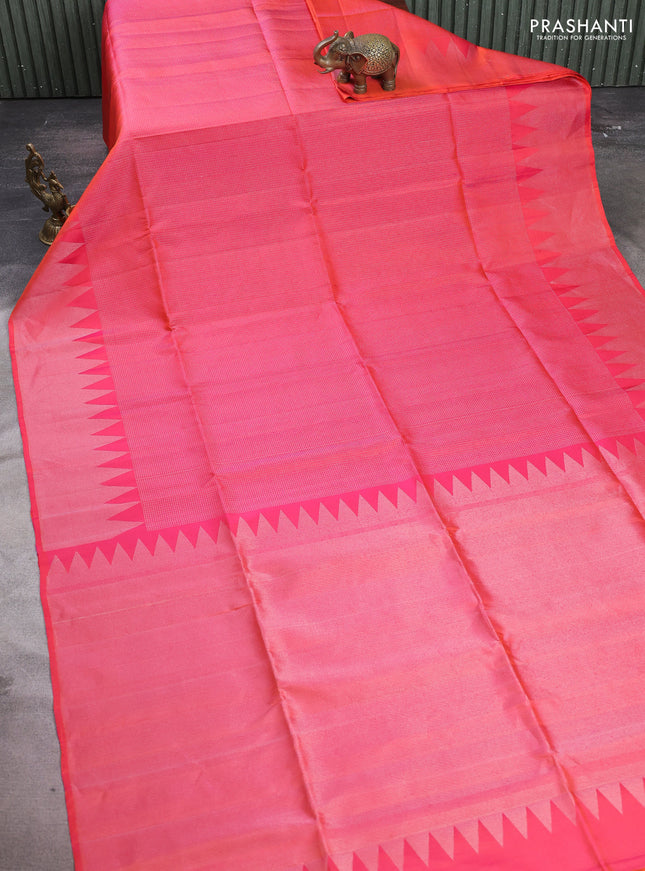 Pure soft silk saree dual shade of pink with allover silver zari woven small checked pattern and silver zari woven border