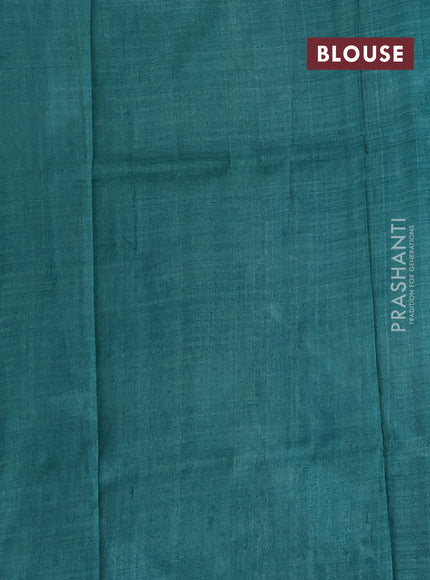 Pure tussar silk saree blue and teal green with allover pichwai butta prints and simple border