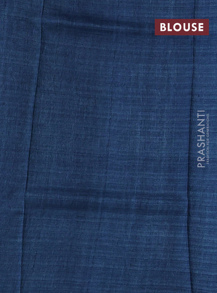 Pure tussar silk saree bluish grey and teal green shade with allover butta prints and long elephant printed border