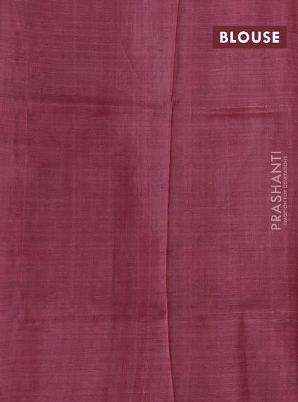 Pure tussar silk saree mauve pink and grey with allover butta prints and long elephant printed border