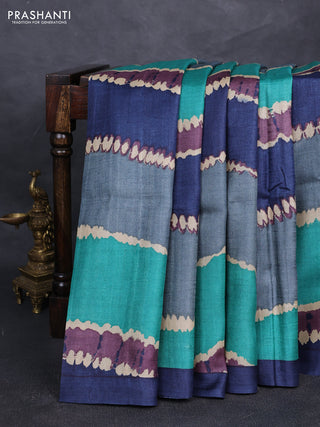 Pure tussar silk saree multi colour and navy blue with allover leheriya style prints and simple border