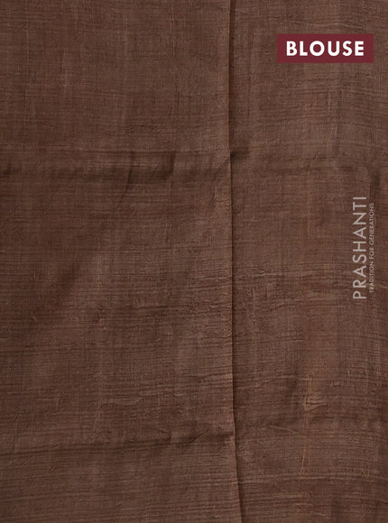Pure tussar silk saree grey and brown with prints and simple border
