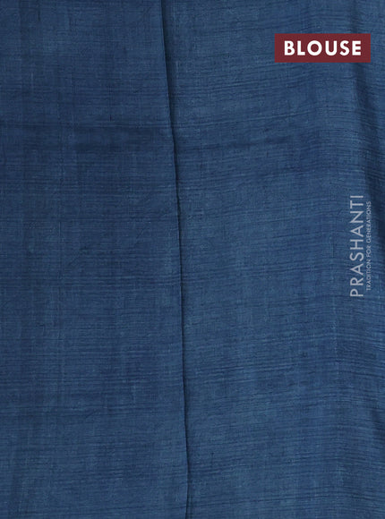 Pure tussar silk saree green and blue with prints and simple border