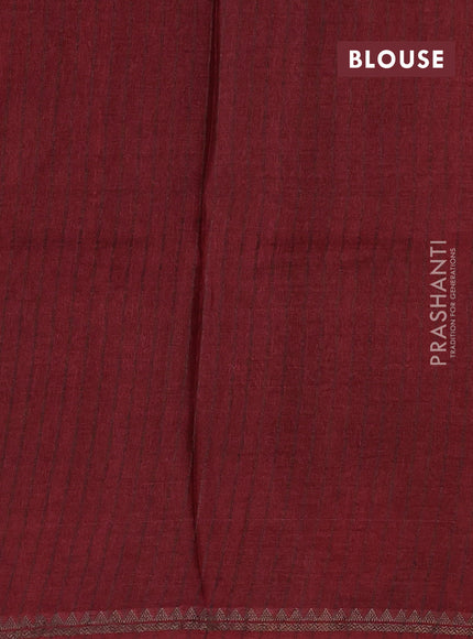 Pure tussar silk saree elephant grey and maroon with allover floral prints and small zari woven border