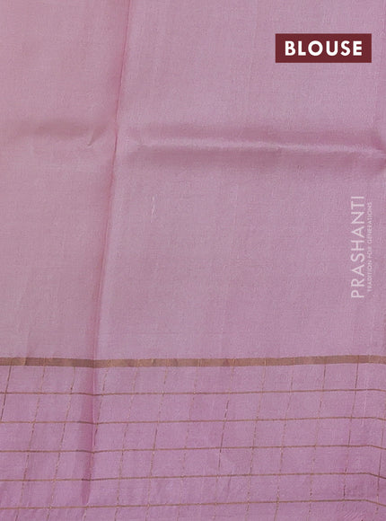 Pure tussar silk saree lotus pink and cream with allover floral prints and zari woven checked border