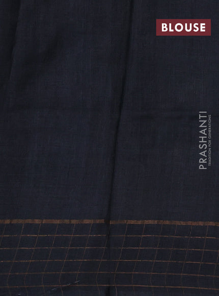 Pure tussar silk saree pastel grey and black with allover floral prints and zari woven checked border