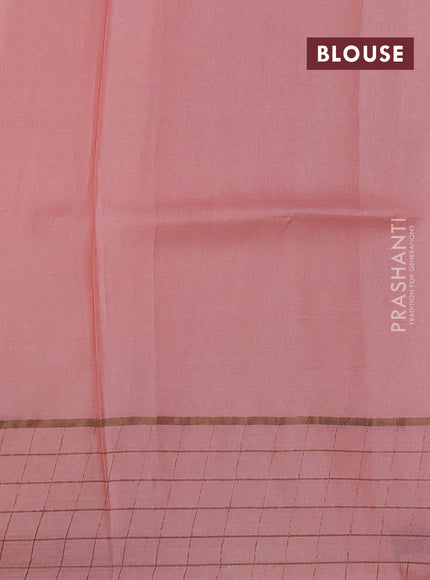 Pure tussar silk saree peach shade and cream with allover floral prints and zari woven checked border