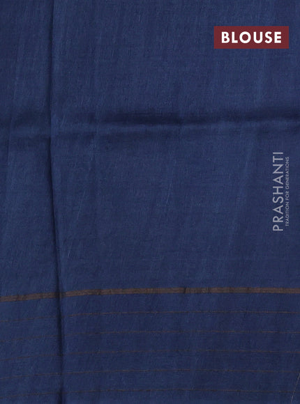Pure tussar silk saree pastel grey and peacock blue with allover floral prints and zari woven checked border