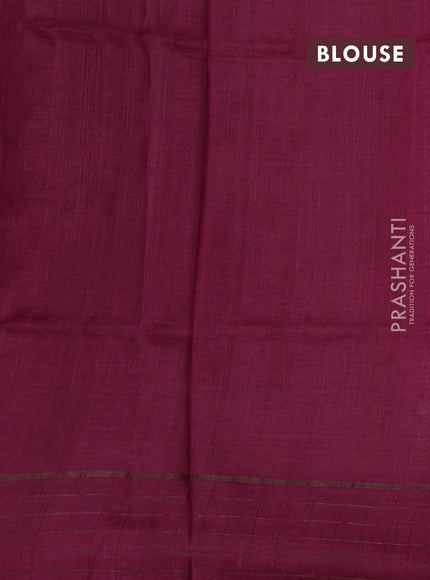 Pure tussar silk saree pastel grey and pink with allover floral prints and zari woven checked border