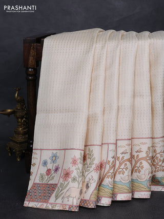 Pure tussar silk saree cream and peach shade with allover zari woven butta weaves and pichwai printed border