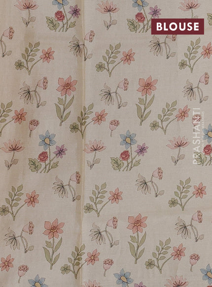 Pure tussar silk saree cream and peach shade with allover zari woven butta weaves and pichwai printed border