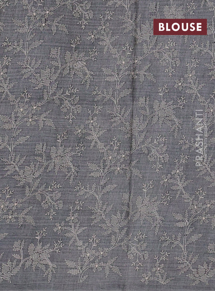 Pure tussar silk saree pastel grey and red with allover ikat prints and printed border