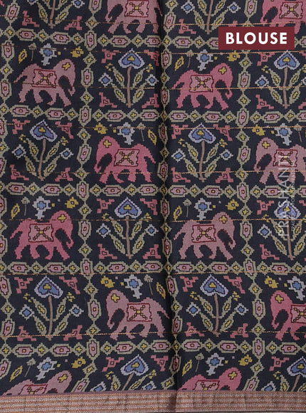 Pure tussar silk saree black and pastel pink with allover prints & zari stripe pattern and zari woven border
