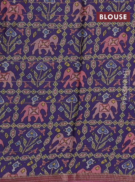 Pure tussar silk saree violet and pink with allover prints & zari stripe pattern and zari woven border