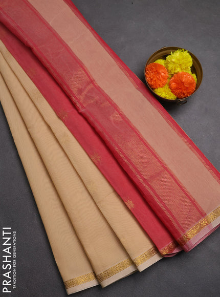 Semi maheswai cotton saree cream and pink shade with allover zari woven buttas and small zari woven border