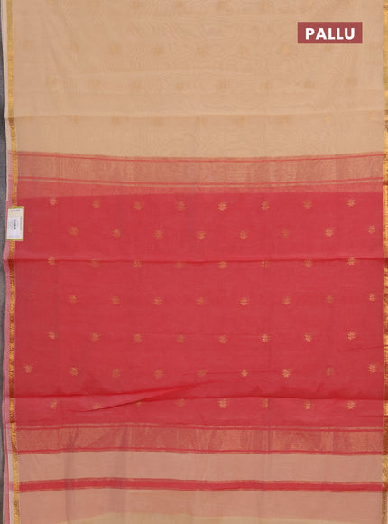 Semi maheswai cotton saree cream and pink shade with allover zari woven buttas and small zari woven border