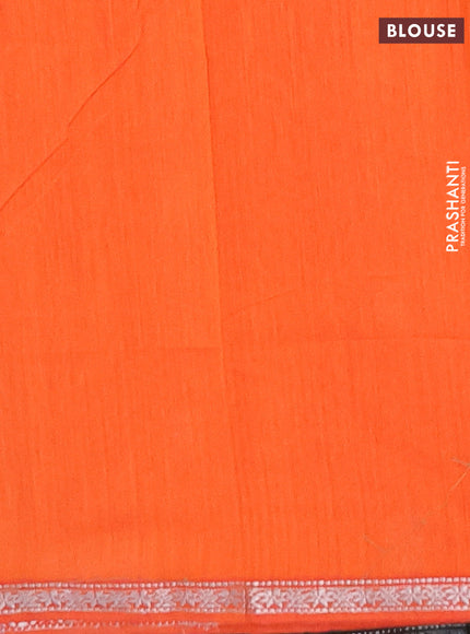 Semi maheswai cotton saree teal green and orange with allover zari woven buttas and small zari woven border
