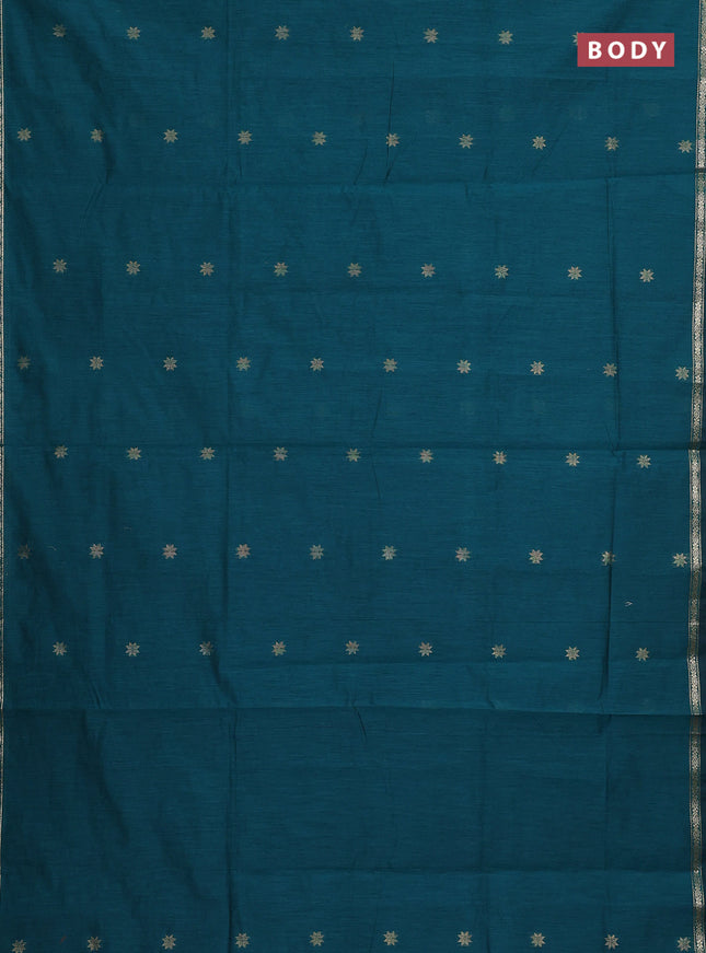 Semi maheswai cotton saree peacock green and maroon with allover zari woven buttas and small zari woven border