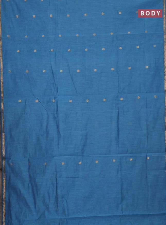 Semi maheswai cotton saree blue and peacock green with allover zari woven buttas and small zari woven border