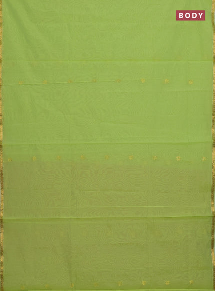 Semi maheswai cotton saree light green and red with allover zari woven buttas and small zari woven border