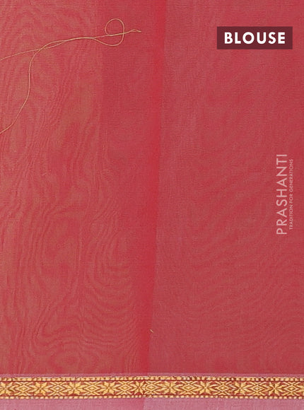 Semi maheswai cotton saree light green and red with allover zari woven buttas and small zari woven border