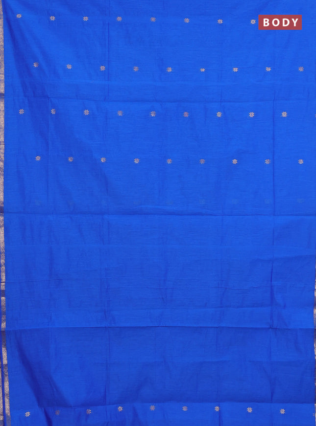 Semi maheswai cotton saree royal blue and maroon with allover zari woven buttas and small zari woven border