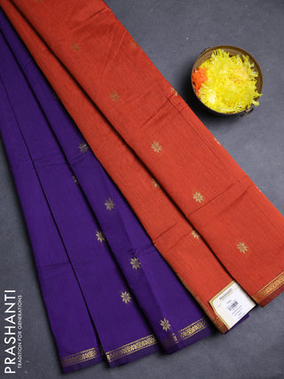 Semi maheswai cotton saree violet and orange with allover zari woven buttas and small zari woven border