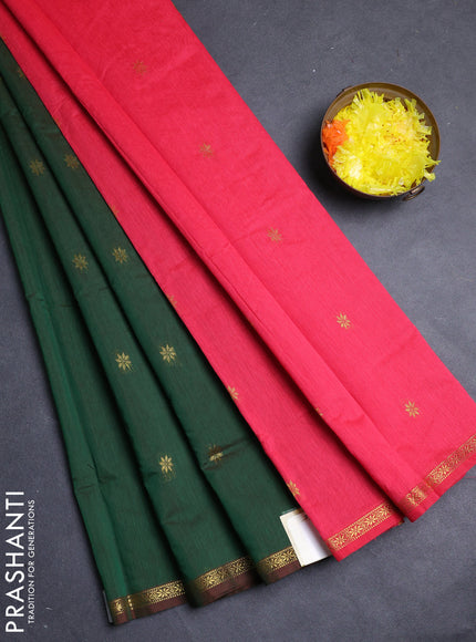 Semi maheswai cotton saree green and pink with allover zari woven buttas and small zari woven border