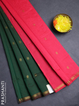 Semi maheswai cotton saree green and pink with allover zari woven buttas and small zari woven border