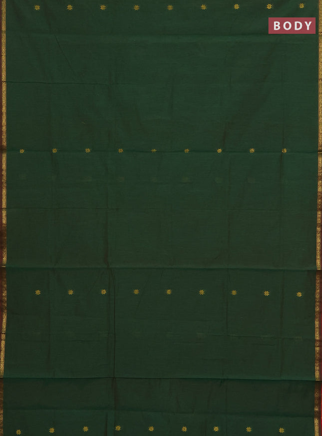 Semi maheswai cotton saree green and pink with allover zari woven buttas and small zari woven border