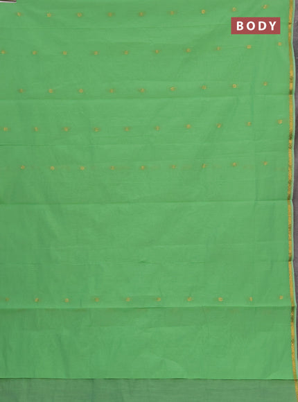 Semi maheswai cotton saree teal green and violet with allover zari woven buttas and small zari woven border