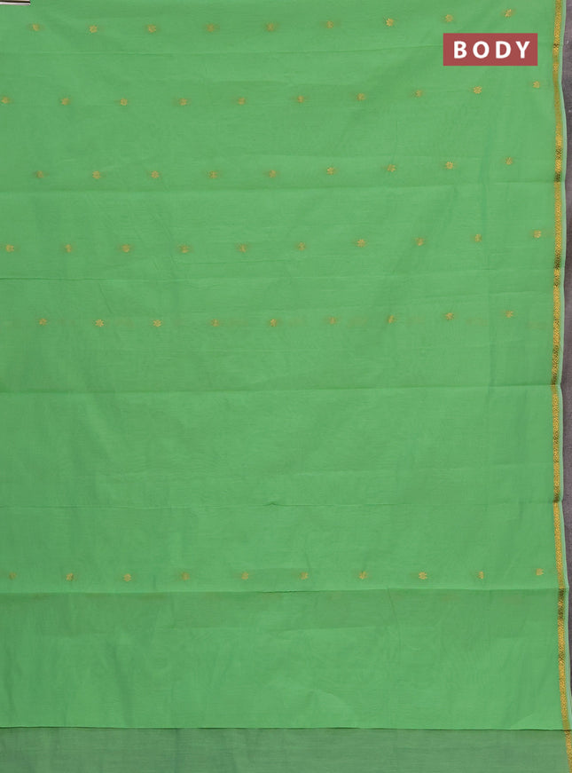 Semi maheswai cotton saree teal green and violet with allover zari woven buttas and small zari woven border
