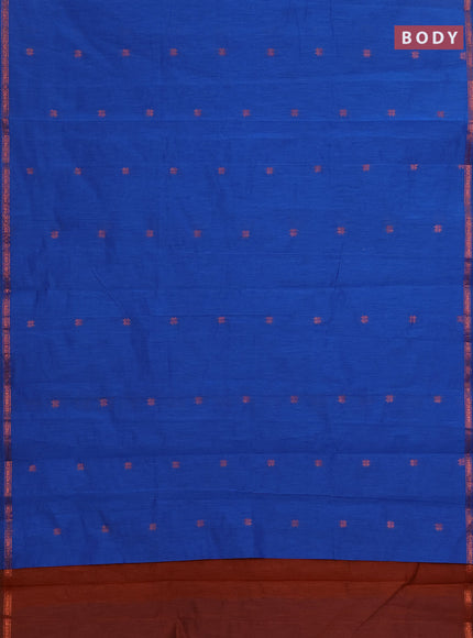 Semi maheswai cotton saree blue and rust shade with allover copper zari woven buttas and copper zari woven border