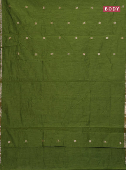 Semi maheswai cotton saree mehendi green and navy blue with allover zari woven buttas and small zari woven border