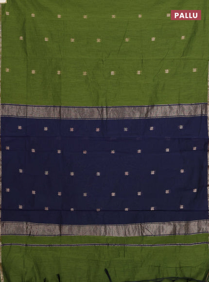 Semi maheswai cotton saree mehendi green and navy blue with allover zari woven buttas and small zari woven border