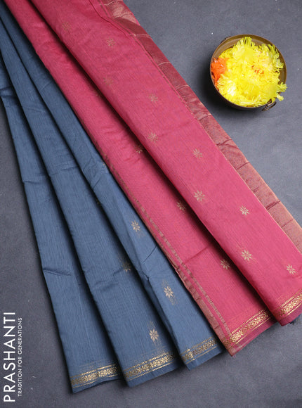 Semi maheswai cotton saree grey and pink with allover zari woven buttas and small zari woven border