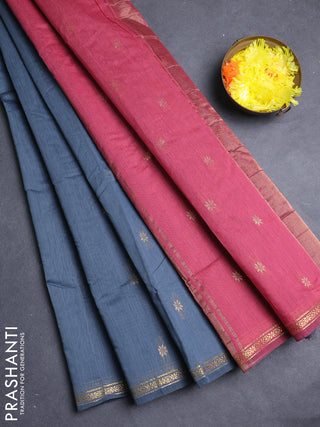 Semi maheswai cotton saree grey and pink with allover zari woven buttas and small zari woven border