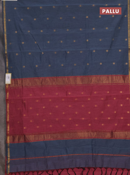 Semi maheswai cotton saree grey and pink with allover zari woven buttas and small zari woven border