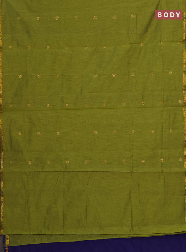 Semi maheswai cotton saree light green and blue with allover zari woven buttas and small zari woven border