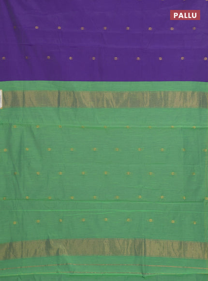 Semi maheswai cotton saree violet and light green with allover zari woven buttas and small zari woven border