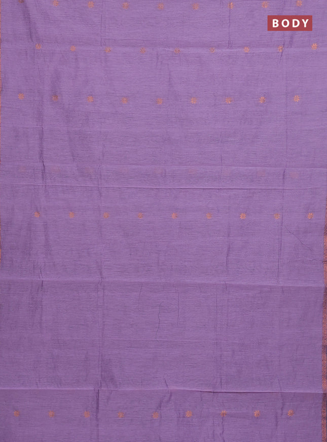 Semi maheswai cotton saree lavender and black with allover copper zari woven buttas and copper zari woven border