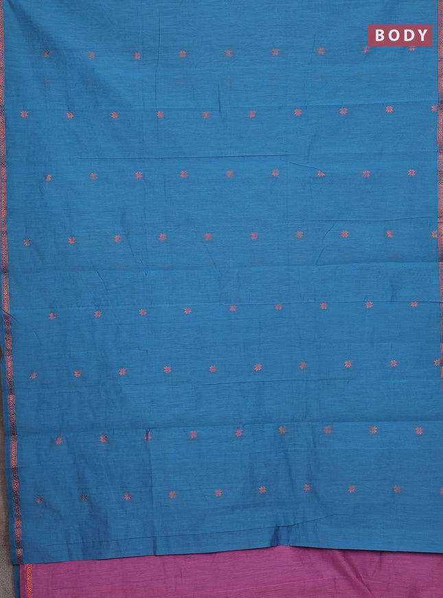 Semi maheswai cotton saree cs blue and pink with allover copper zari woven buttas and copper zari woven border
