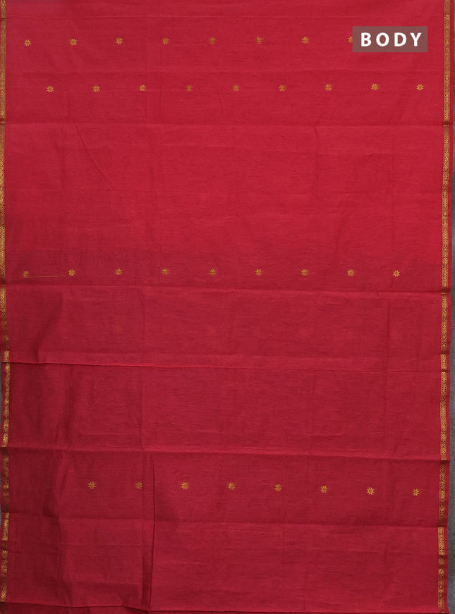 Semi maheswai cotton saree candy pink and dark green with allover zari woven buttas and small zari woven border