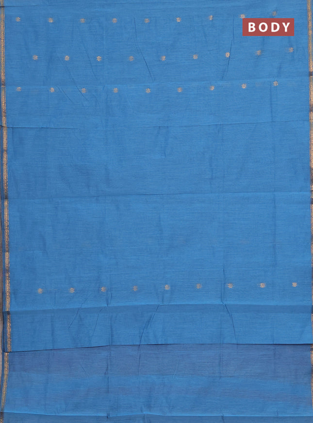 Semi maheswai cotton saree blue and wine shade with zari woven buttas and zari woven border