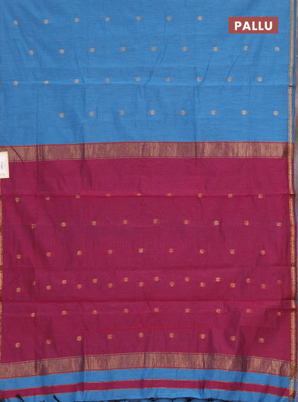 Semi maheswai cotton saree blue and wine shade with zari woven buttas and zari woven border