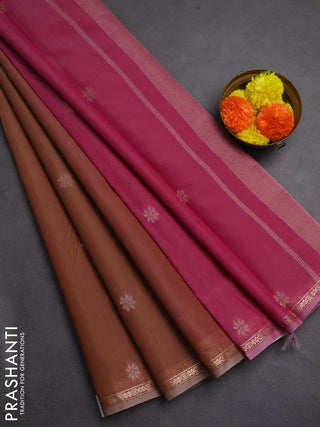 Semi maheswai cotton saree pastel brown and magenta pink with zari woven buttas and zari woven border